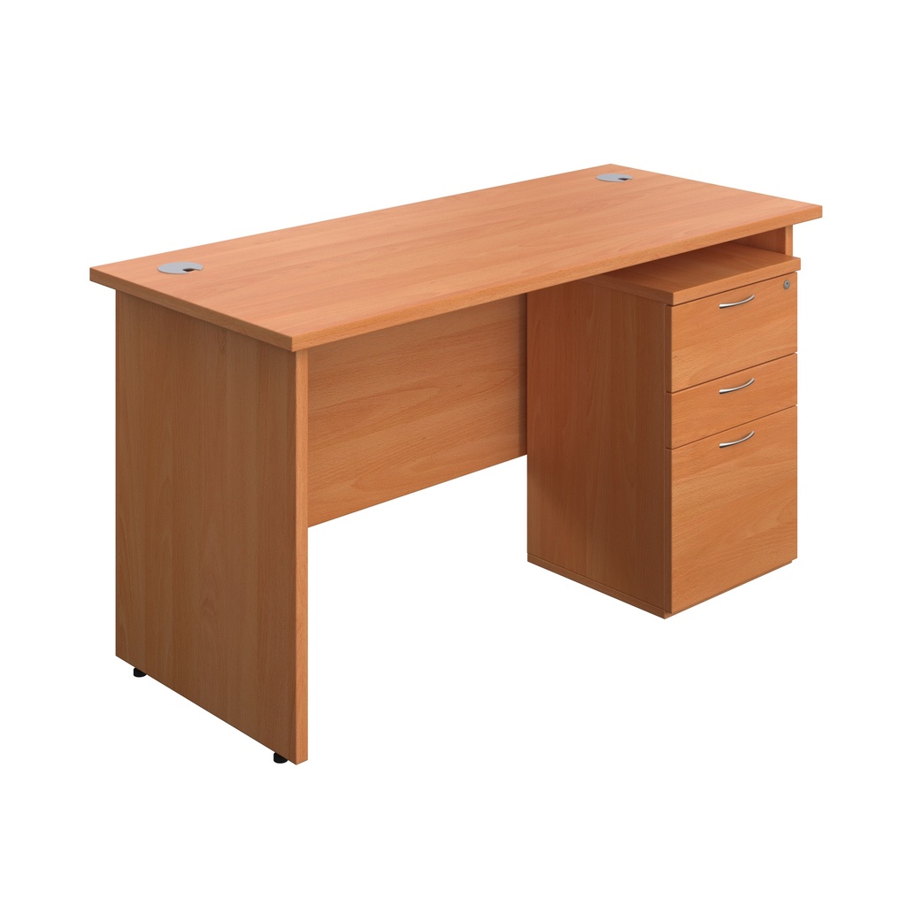 Panel Rectangular Desk + 3 Drawer Under Desk Pedestal Bundle (FSC) | 1400X600 | Beech/Beech | 