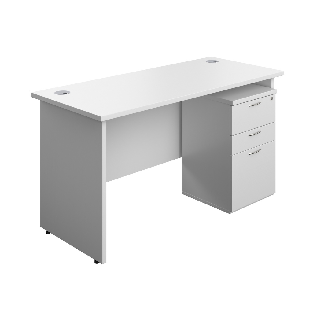Panel Rectangular Desk + 3 Drawer Under Desk Pedestal Bundle (FSC) | 1400X600 | White/White | 