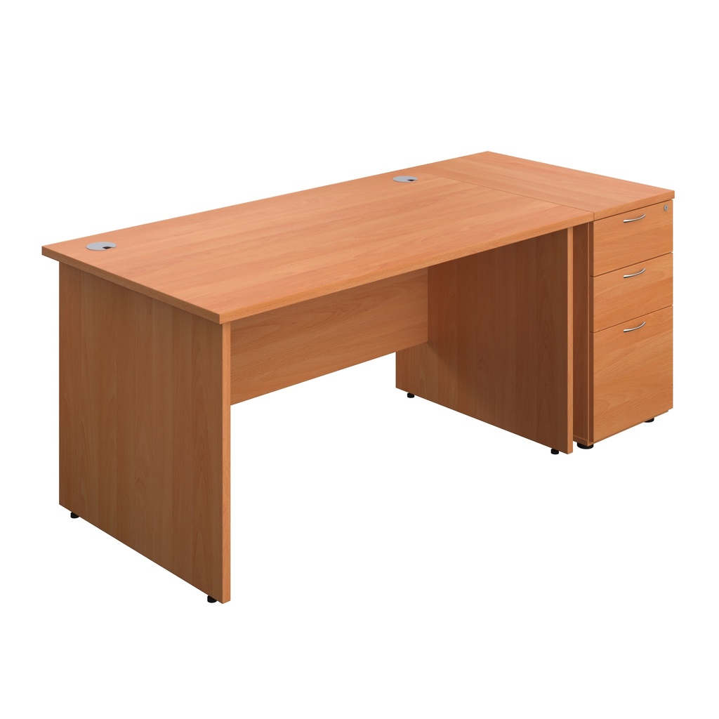 Panel Rectangular Desk + 3 Drawer Desk High Pedestal Bundle (FSC) | 1400X800 | Beech/Beech | 