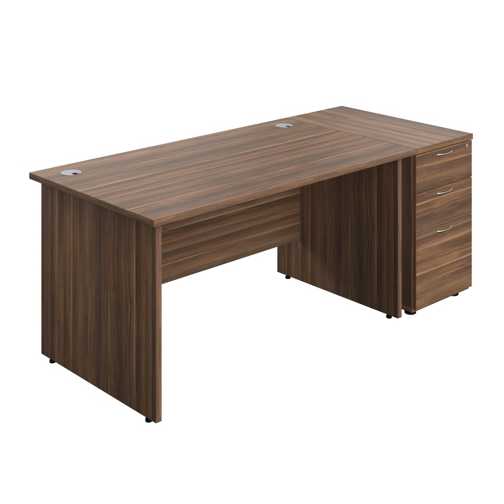 Panel Rectangular Desk + 3 Drawer Desk High Pedestal Bundle (FSC) | 1400X800 | Dark Walnut/Dark Walnut | 