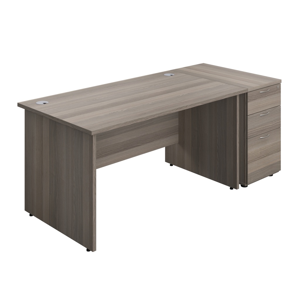 Panel Rectangular Desk + 3 Drawer Desk High Pedestal Bundle (FSC) | 1400X800 | Grey Oak/Grey Oak | 