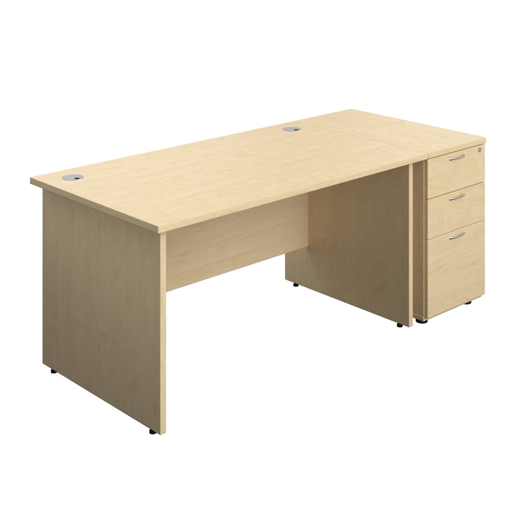 Panel Rectangular Desk + 3 Drawer Desk High Pedestal Bundle (FSC) | 1400X800 | Maple/Maple | 