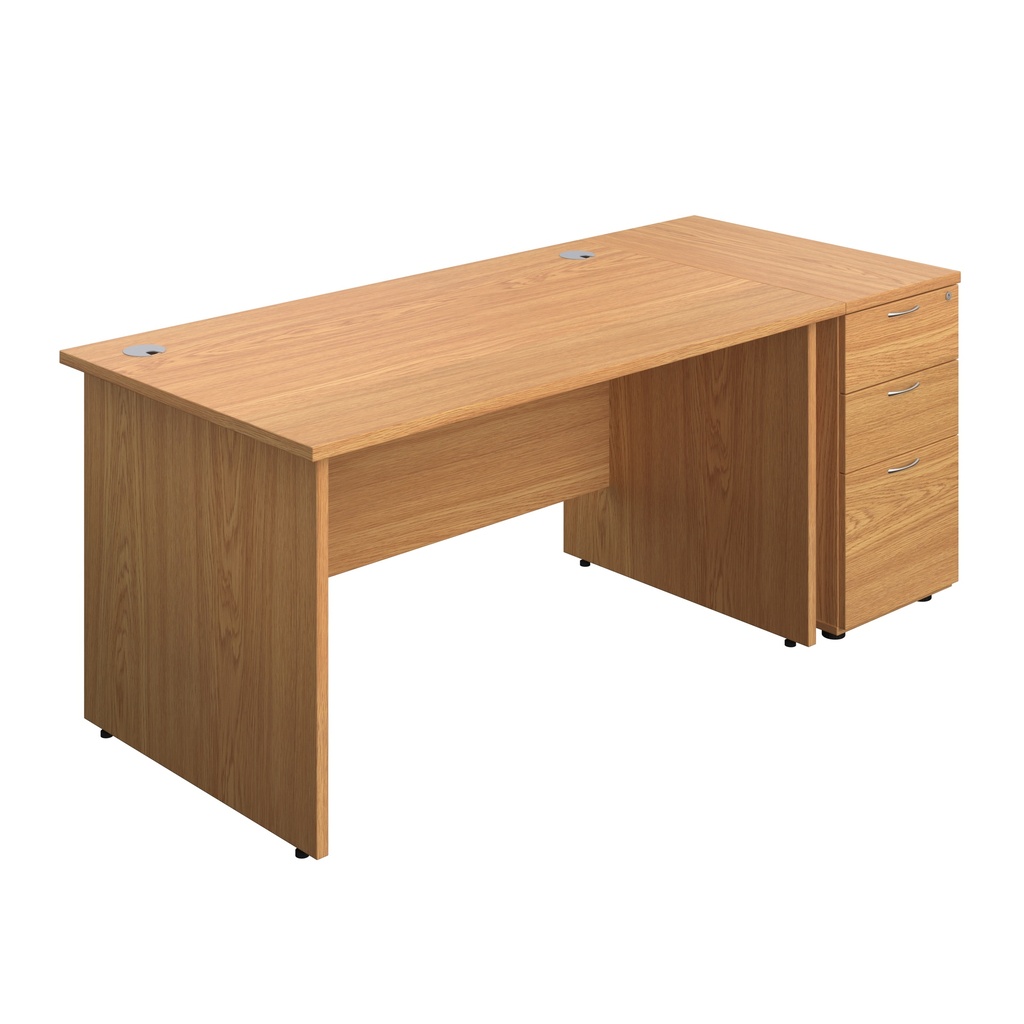 Panel Rectangular Desk + 3 Drawer Desk High Pedestal Bundle (FSC) | 1400X800 | Nova Oak/Nova Oak | 