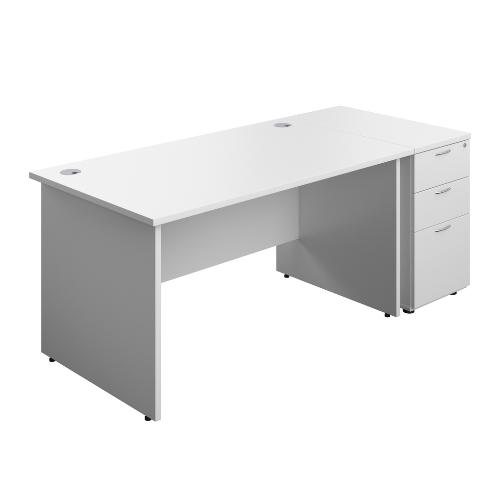 Panel Rectangular Desk + 3 Drawer Desk High Pedestal Bundle (FSC) | 1400X800 | White/White | 