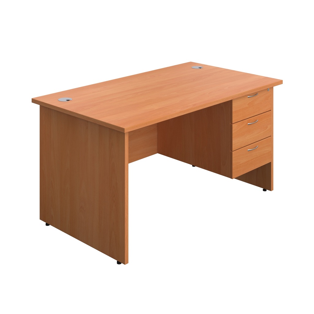 Panel Rectangular Desk + 3 Drawer Fixed Pedestal Bundle (FSC) | 1400X800 | Beech/Beech | 