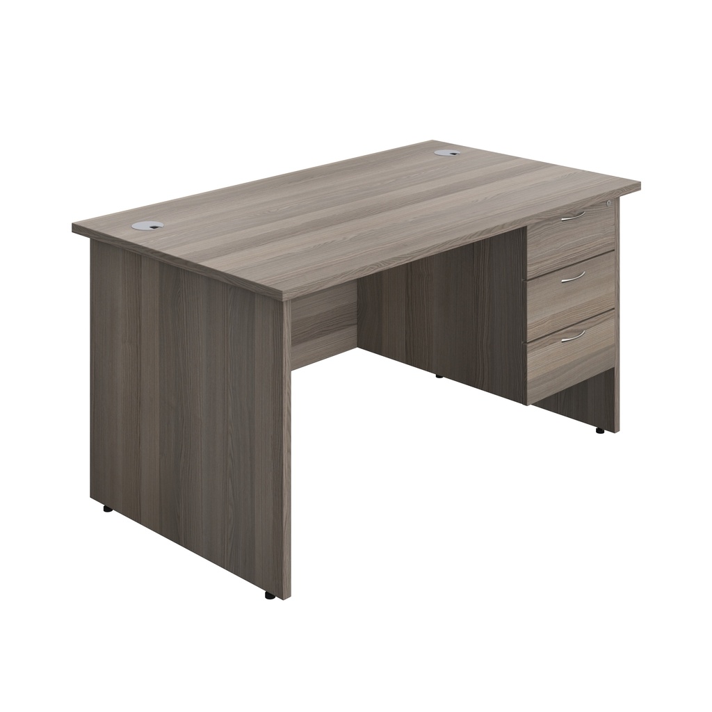Panel Rectangular Desk + 3 Drawer Fixed Pedestal Bundle (FSC) | 1400X800 | Grey Oak/Grey Oak | 