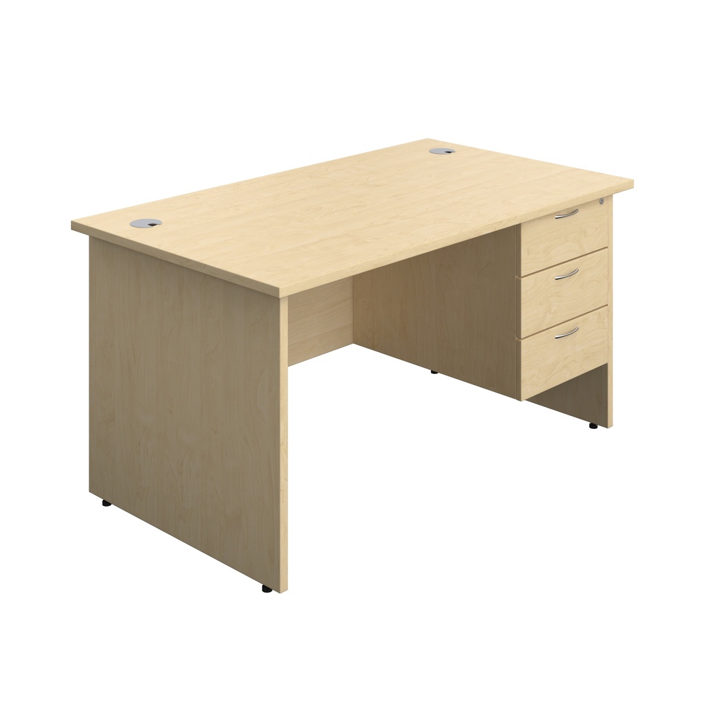 Panel Rectangular Desk + 3 Drawer Fixed Pedestal Bundle (FSC) | 1400X800 | Maple/Maple | 