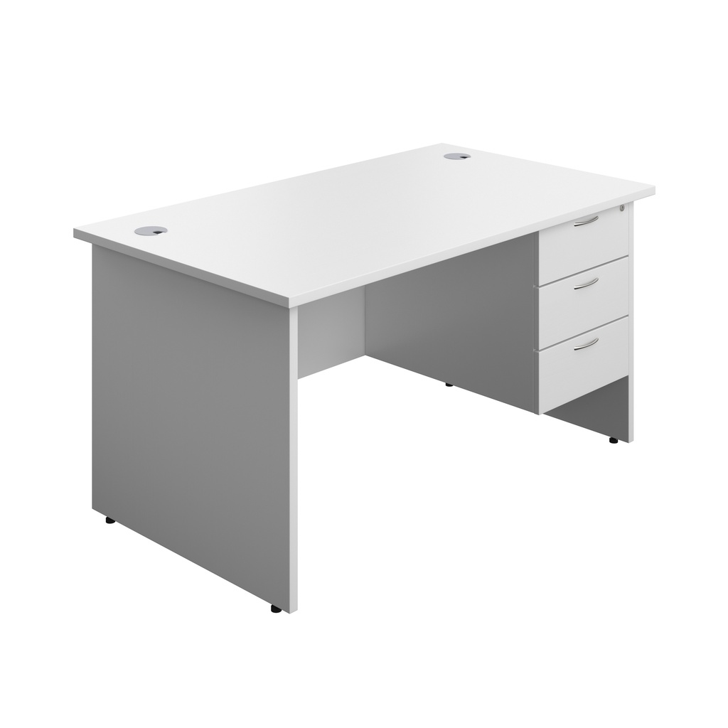 Panel Rectangular Desk + 3 Drawer Fixed Pedestal Bundle (FSC) | 1400X800 | White/White | 