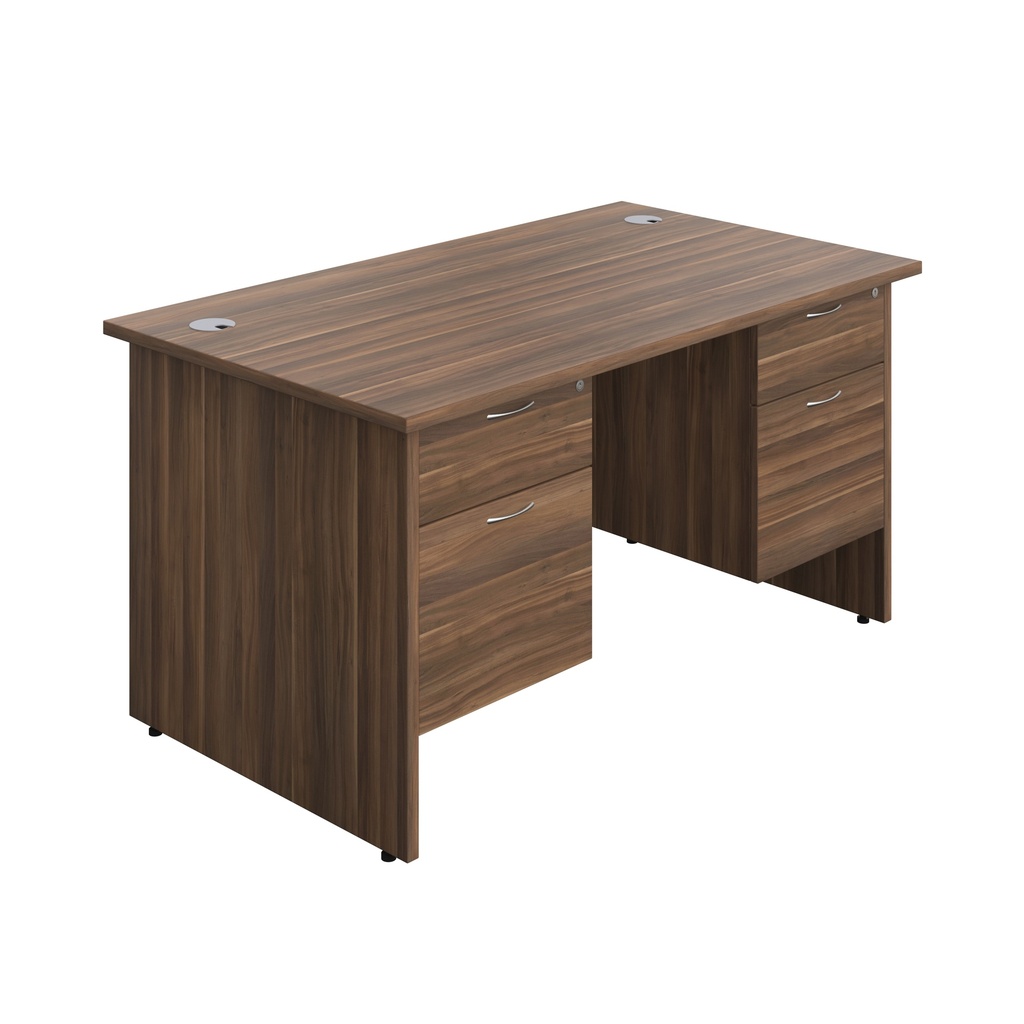 Panel Rectangular Desk + 2 X 2 Drawer Fixed Pedestal Bundle (FSC) | 1400X800 | Dark Walnut/Dark Walnut | 