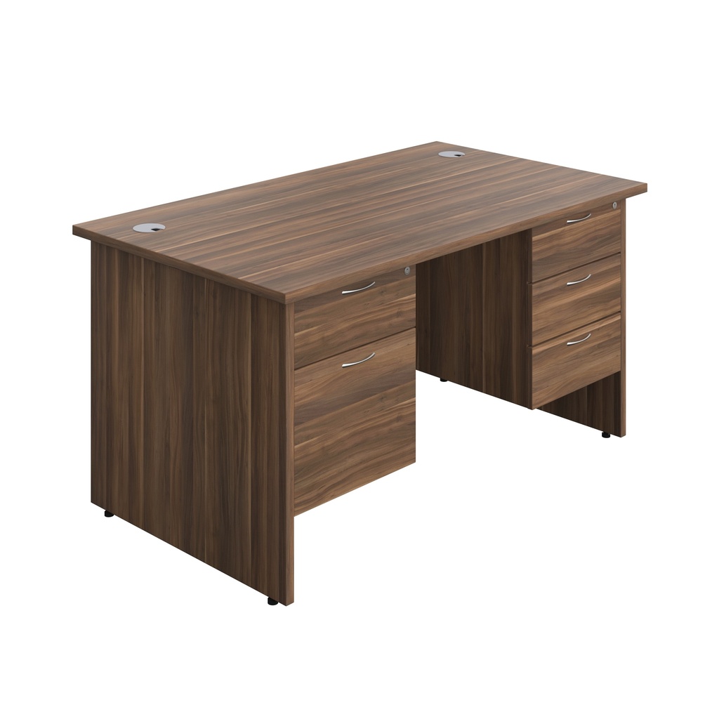 Panel Rectangular Desk + 2 & 3 Drawer Fixed Pedestal Bundle (FSC) | 1400X800 | Dark Walnut/Dark Walnut | 