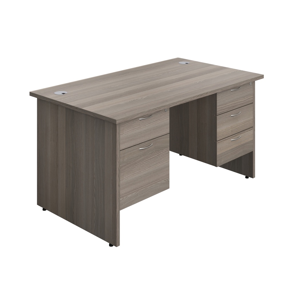 Panel Rectangular Desk + 2 & 3 Drawer Fixed Pedestal Bundle (FSC) | 1400X800 | Grey Oak/Grey Oak | 