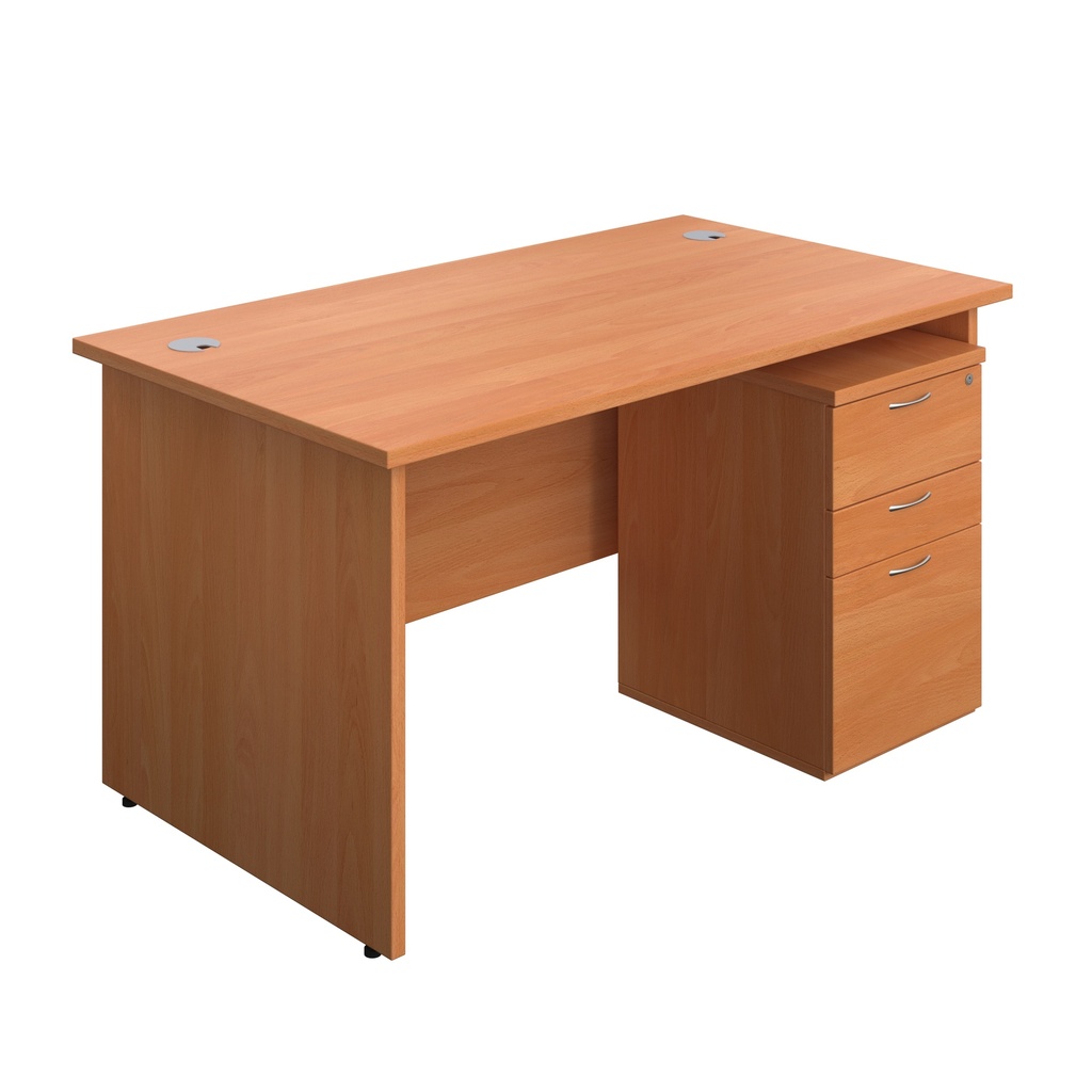 Panel Rectangular Desk + 3 Drawer High Mobile Pedestal Bundle (FSC) | 1400X800 | Beech/Beech | 