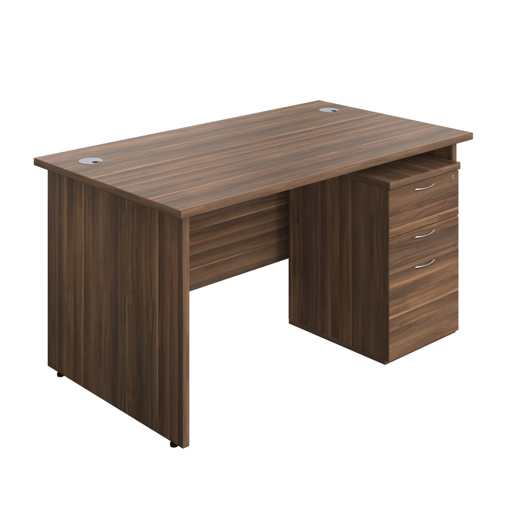 Panel Rectangular Desk + 3 Drawer High Mobile Pedestal Bundle (FSC) | 1400X800 | Dark Walnut/Dark Walnut | 