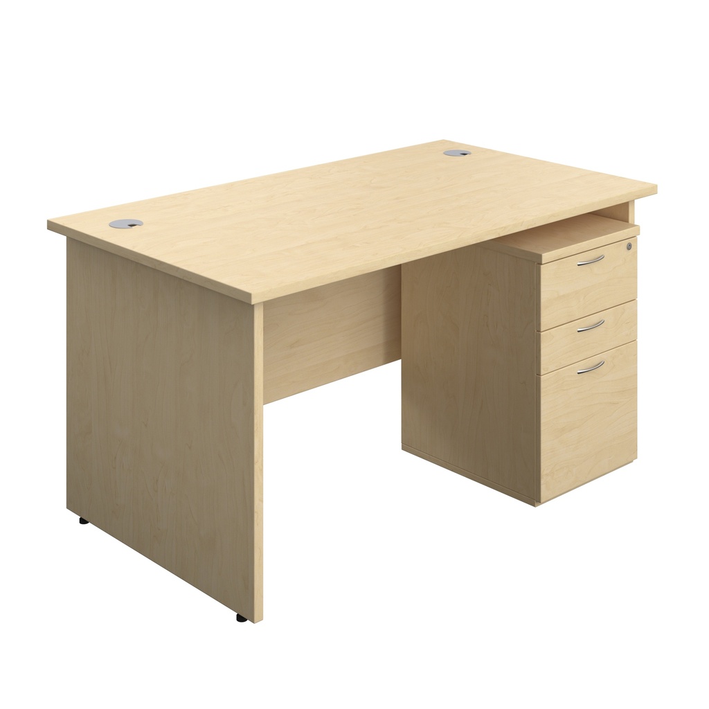 Panel Rectangular Desk + 3 Drawer High Mobile Pedestal Bundle (FSC) | 1400X800 | Maple/Maple | 
