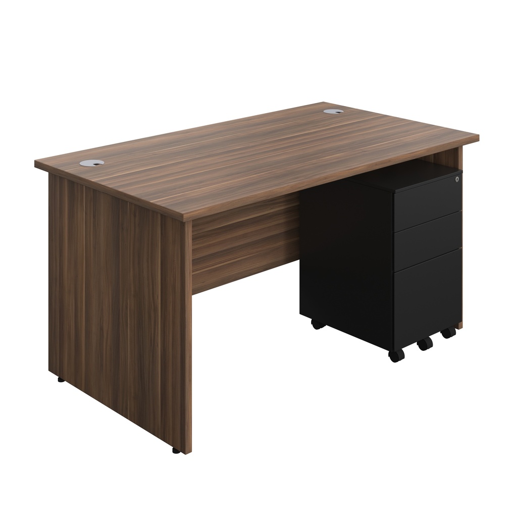Panel Rectangular Desk + 3 Drawer Steel Pedestal Bundle (FSC) | 1400X800 | Dark Walnut/Black | 