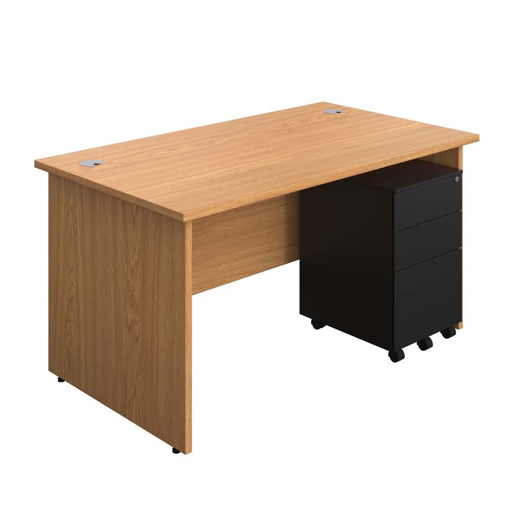Panel Rectangular Desk + 3 Drawer Steel Pedestal Bundle (FSC) | 1400X800 | Nova Oak/Black | 