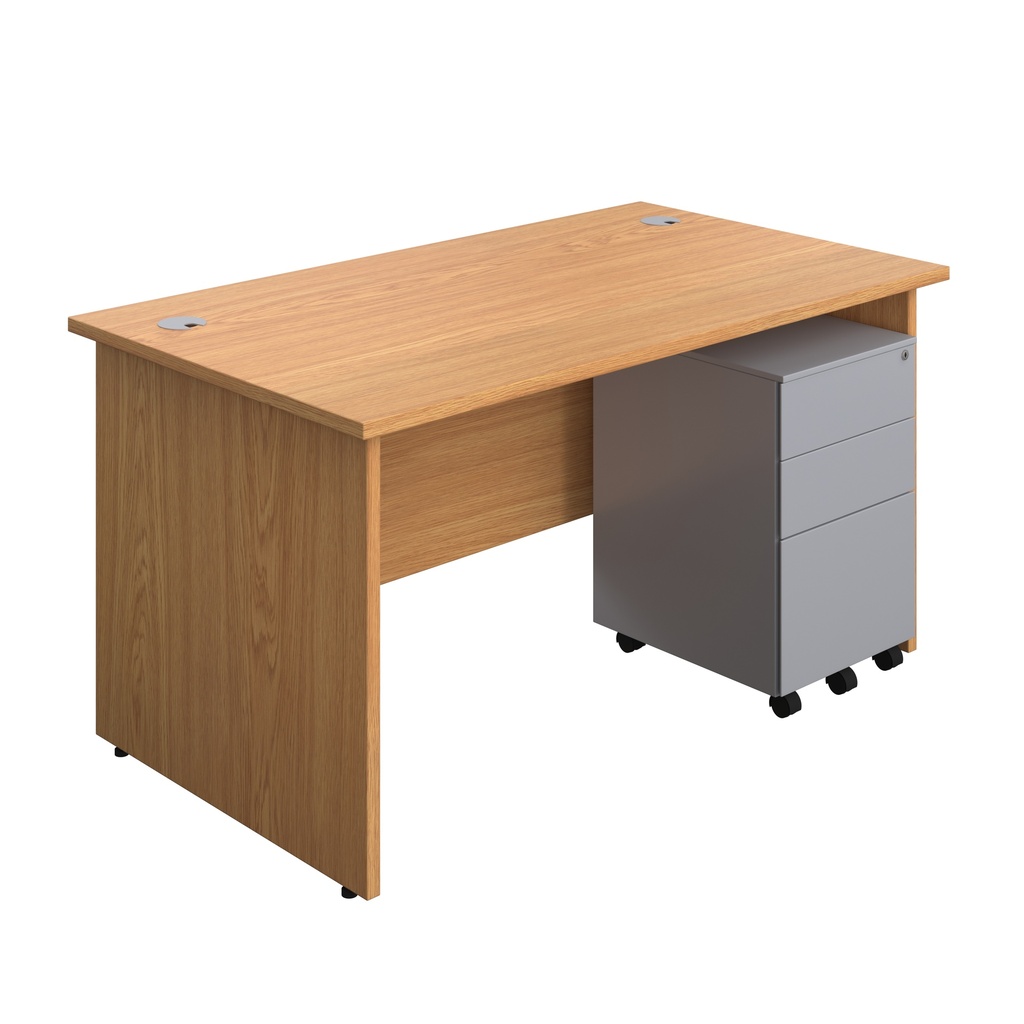 Panel Rectangular Desk + 3 Drawer Steel Pedestal Bundle (FSC) | 1400X800 | Nova Oak/Silver | 