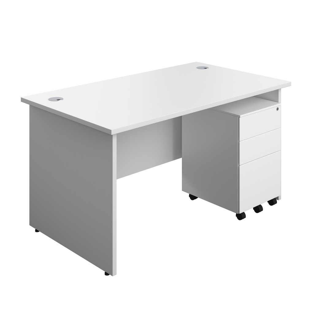 Panel Rectangular Desk + 3 Drawer Steel Pedestal Bundle (FSC) | 1400X800 | White/White | 
