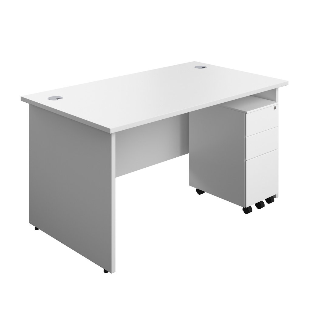 Panel Rectangular Desk + 3 Drawer Slimline Steel Pedestal Bundle (FSC) | 1400X800 | White/White | 