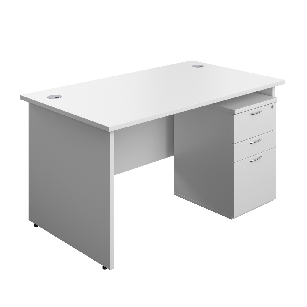 Panel Rectangular Desk + 3 Drawer Under Desk Pedestal Bundle (FSC) | 1400X800 | White/White | 