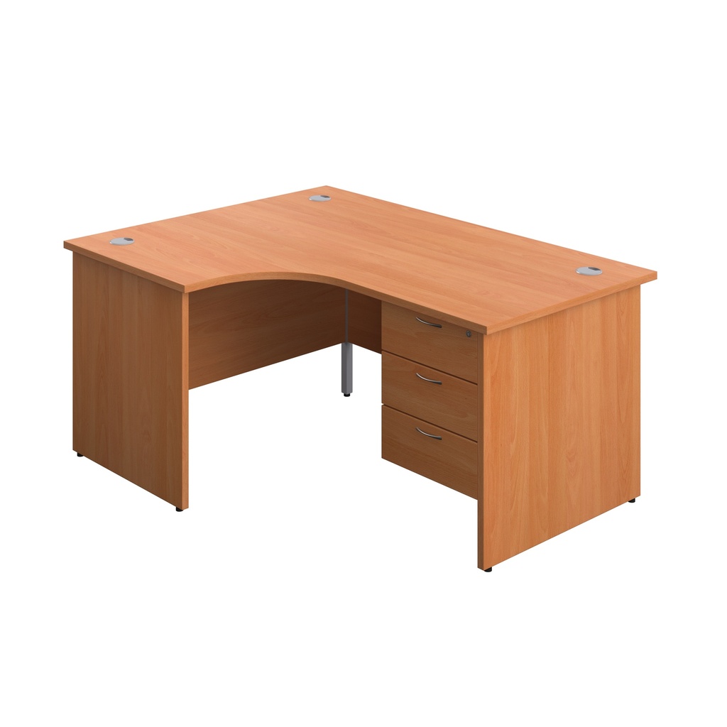 Panel Left Hand Radial Desk + 3 Drawer Fixed Pedestal Bundle (FSC) | 1600X1200 | Beech/Beech | 