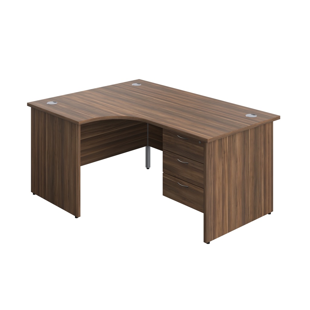Panel Left Hand Radial Desk + 3 Drawer Fixed Pedestal Bundle (FSC) | 1600X1200 | Dark Walnut/Dark Walnut | 