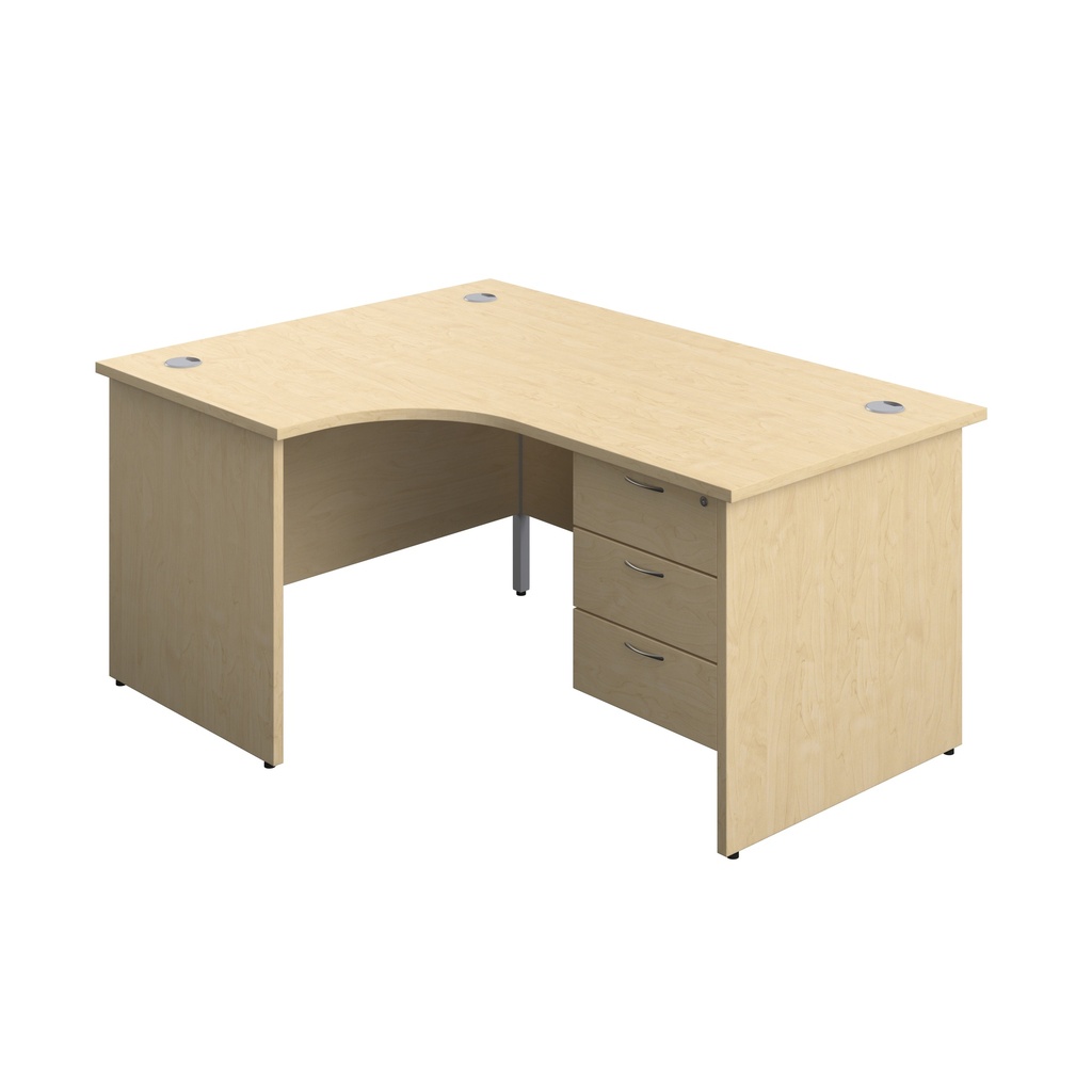 Panel Left Hand Radial Desk + 3 Drawer Fixed Pedestal Bundle (FSC) | 1600X1200 | Maple/Maple | 