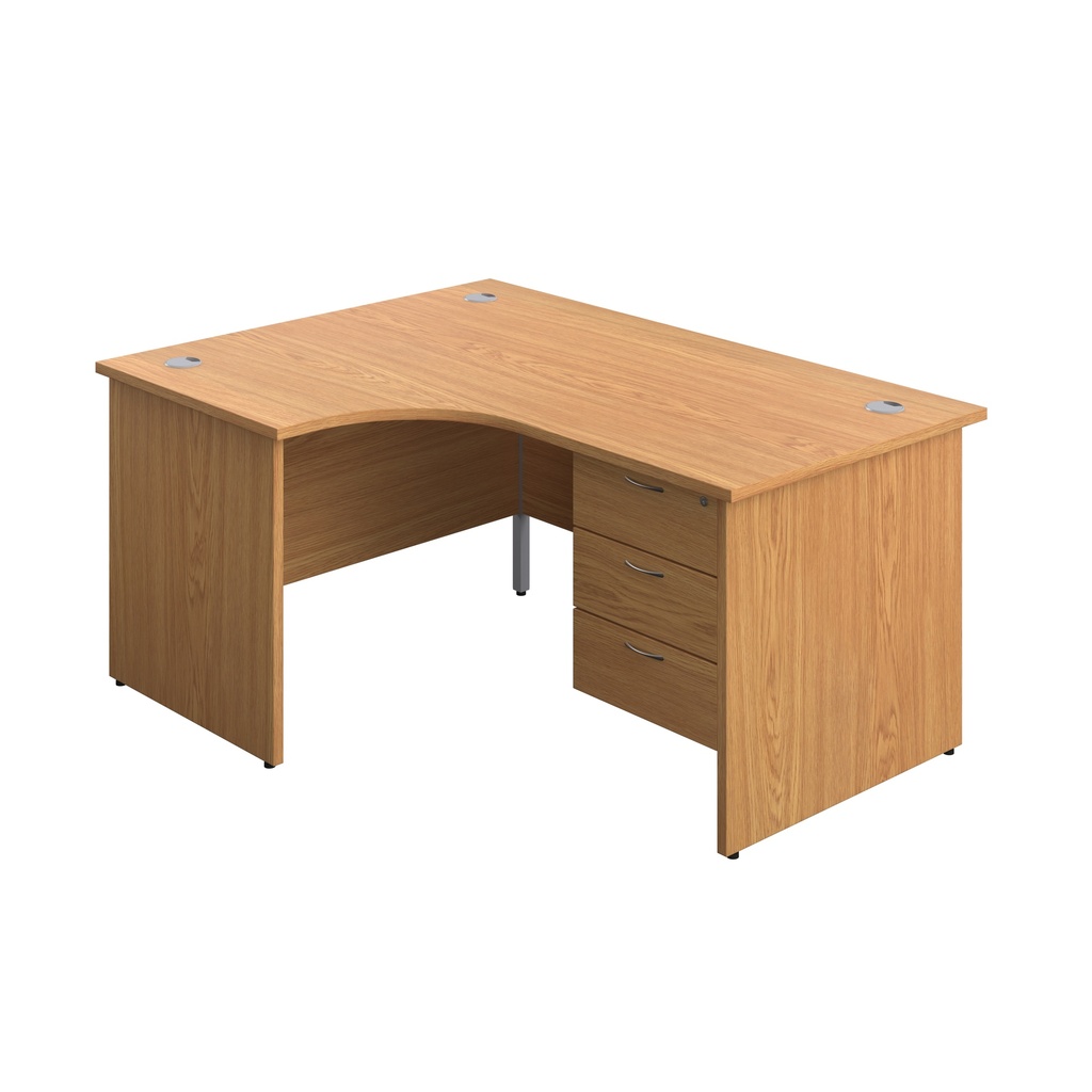 Panel Left Hand Radial Desk + 3 Drawer Fixed Pedestal Bundle (FSC) | 1600X1200 | Nova Oak/Nova Oak | 