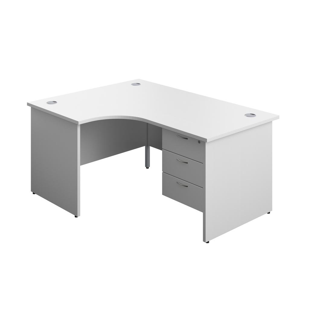 Panel Left Hand Radial Desk + 3 Drawer Fixed Pedestal Bundle (FSC) | 1600X1200 | White/White | 