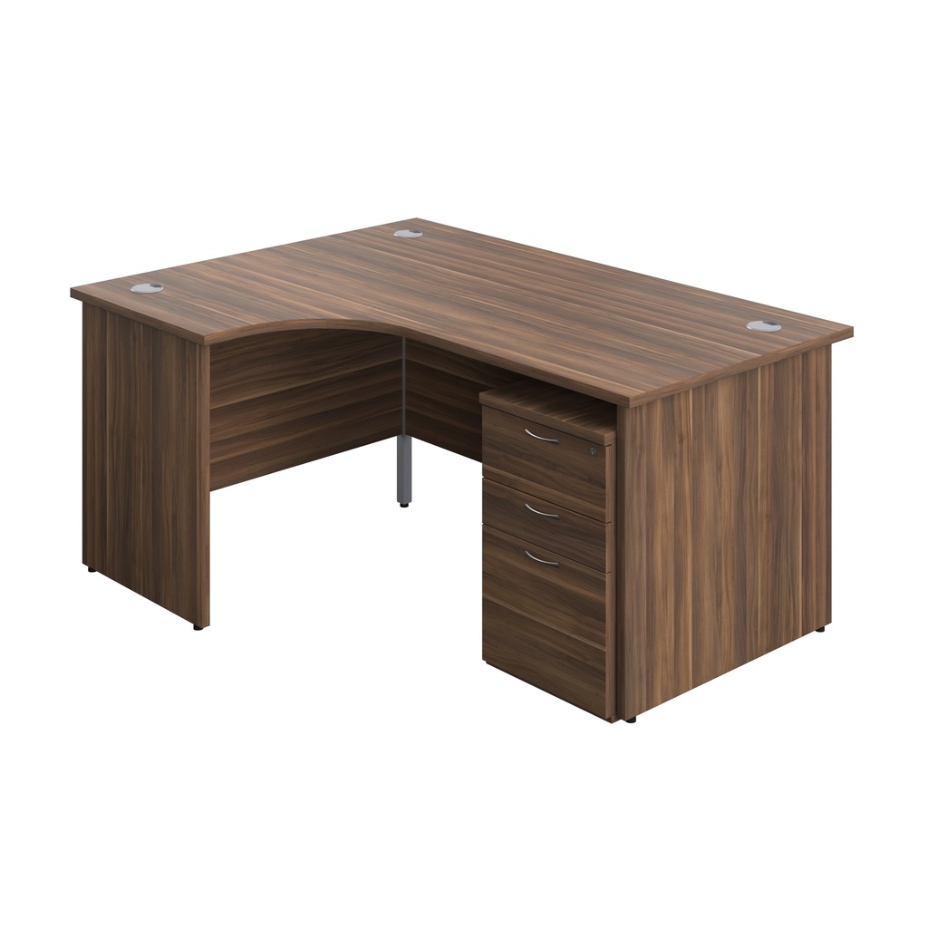 Panel Left Hand Radial Desk + 3 Drawer High Mobile Pedestal Bundle (FSC) | 1600X1200 | Dark Walnut/Dark Walnut | 