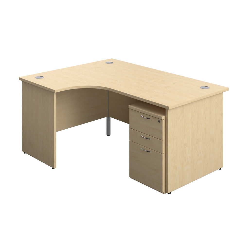 Panel Left Hand Radial Desk + 3 Drawer High Mobile Pedestal Bundle (FSC) | 1600X1200 | Maple/Maple | 