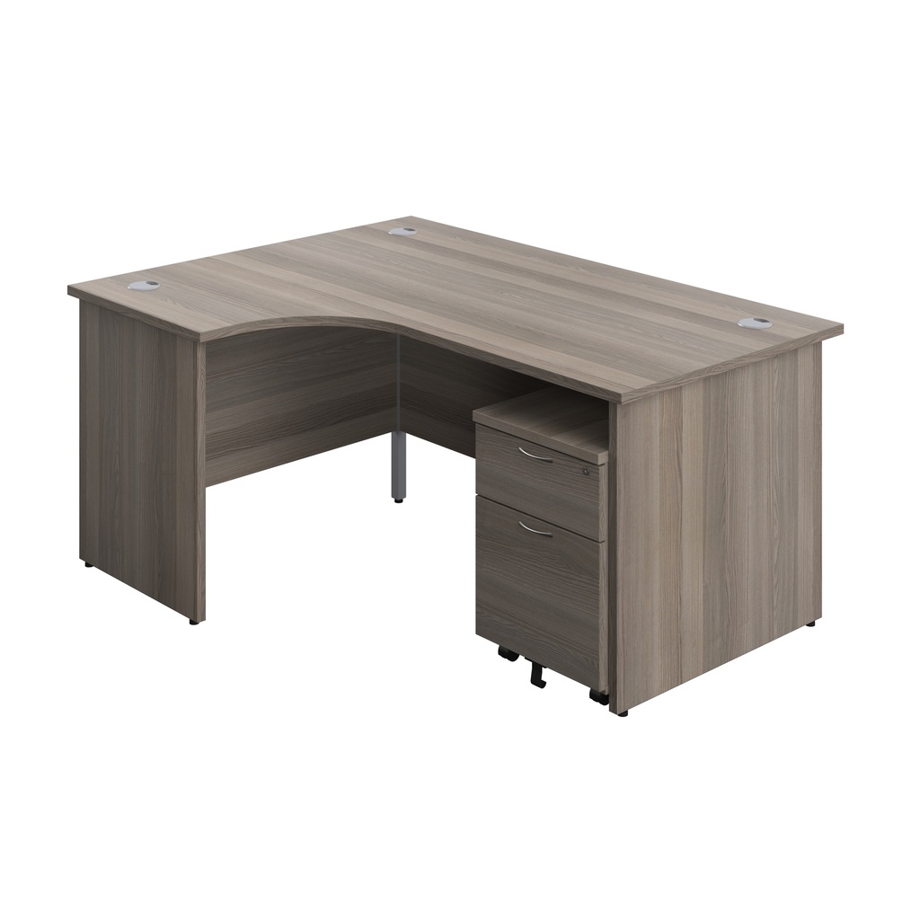Panel Left Hand Radial Desk + 2 Drawer Mobile Pedestal Bundle (FSC) | 1600X1200 | Grey Oak/Grey Oak | 