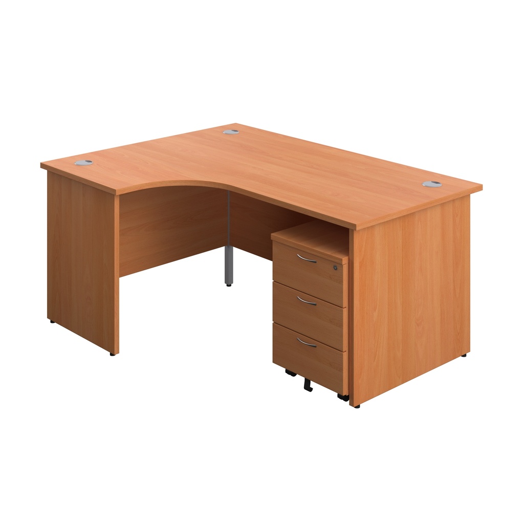 Panel Left Hand Radial Desk + 3 Drawer Mobile Pedestal Bundle (FSC) | 1600X1200 | Beech/Beech | 