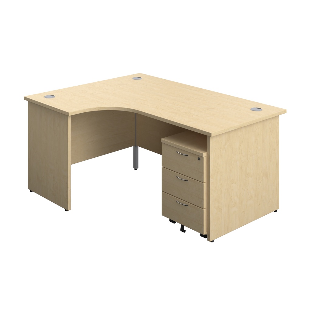 Panel Left Hand Radial Desk + 3 Drawer Mobile Pedestal Bundle (FSC) | 1600X1200 | Maple/Maple | 