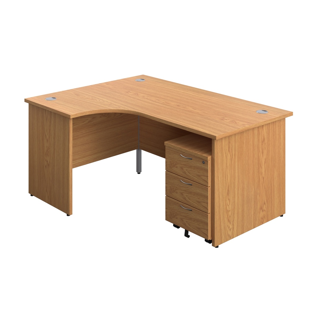 Panel Left Hand Radial Desk + 3 Drawer Mobile Pedestal Bundle (FSC) | 1600X1200 | Nova Oak/Nova Oak | 