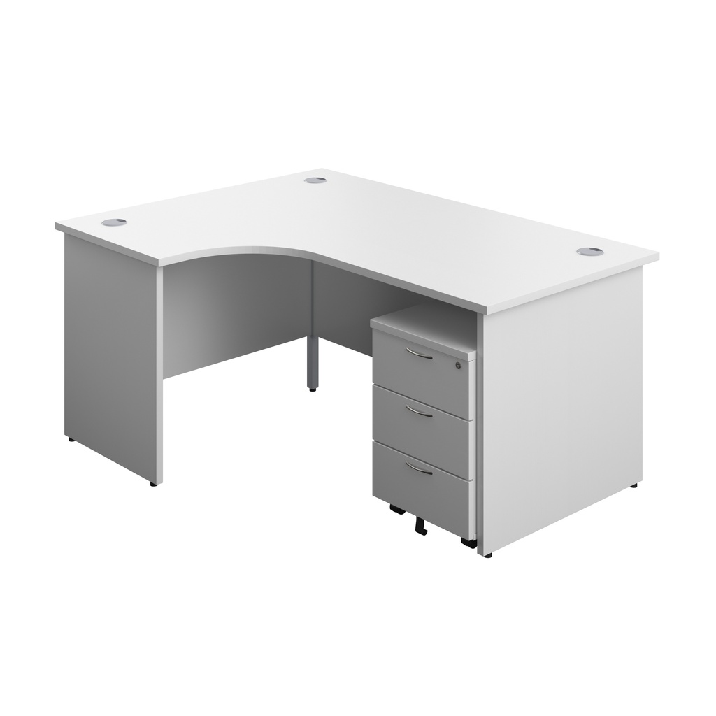 Panel Left Hand Radial Desk + 3 Drawer Mobile Pedestal Bundle (FSC) | 1600X1200 | White/White | 