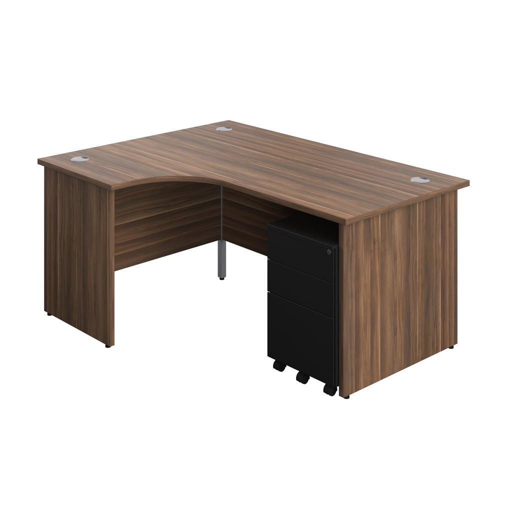 Panel Left Hand Radial Desk + 3 Drawer Steel Mobile Pedestal Bundle (FSC) | 1600X1200 | Dark Walnut/Black | 