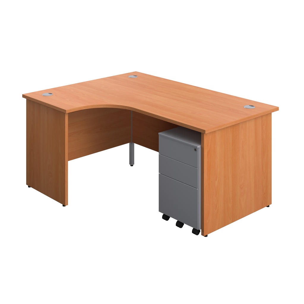 Panel Left Hand Radial Desk + 3 Drawer Steel Mobile Pedestal Bundle (FSC) | 1600X1200 | Beech/Silver | 