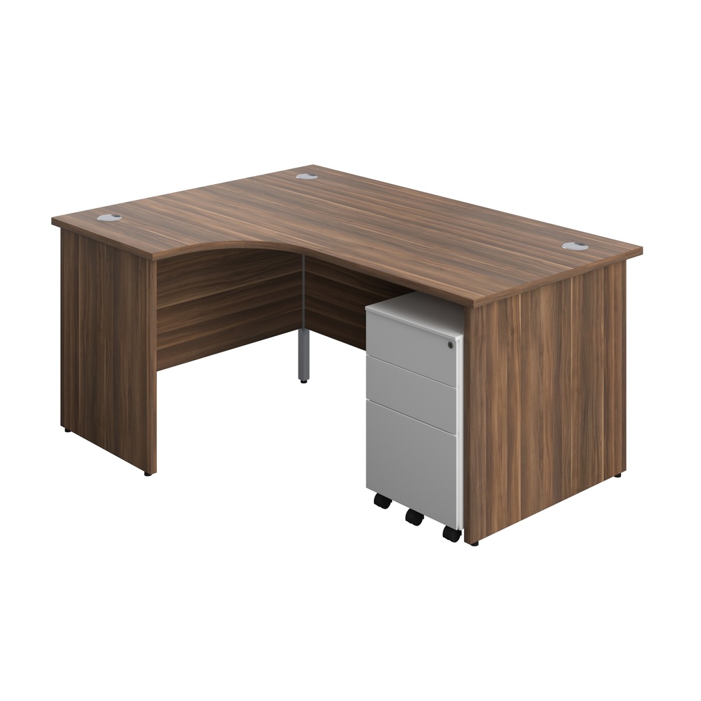 Panel Left Hand Radial Desk + 3 Drawer Steel Mobile Pedestal Bundle (FSC) | 1600X1200 | Dark Walnut/White | 