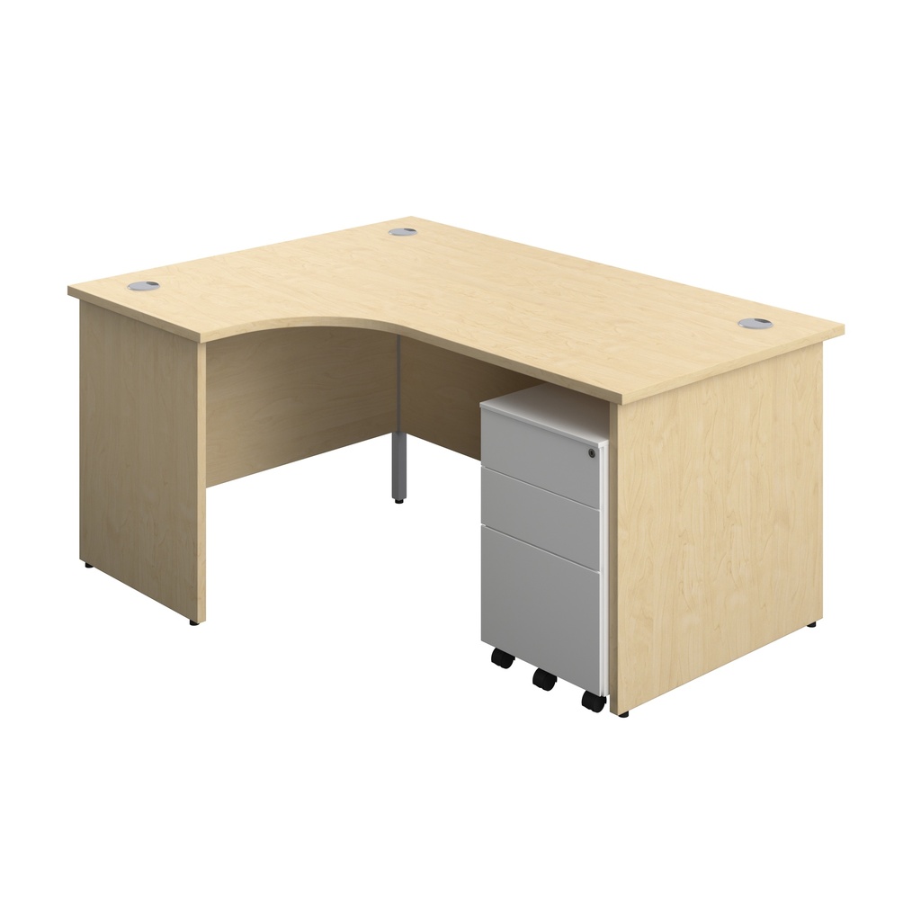 Panel Left Hand Radial Desk + 3 Drawer Steel Mobile Pedestal Bundle (FSC) | 1600X1200 | Maple/White | 