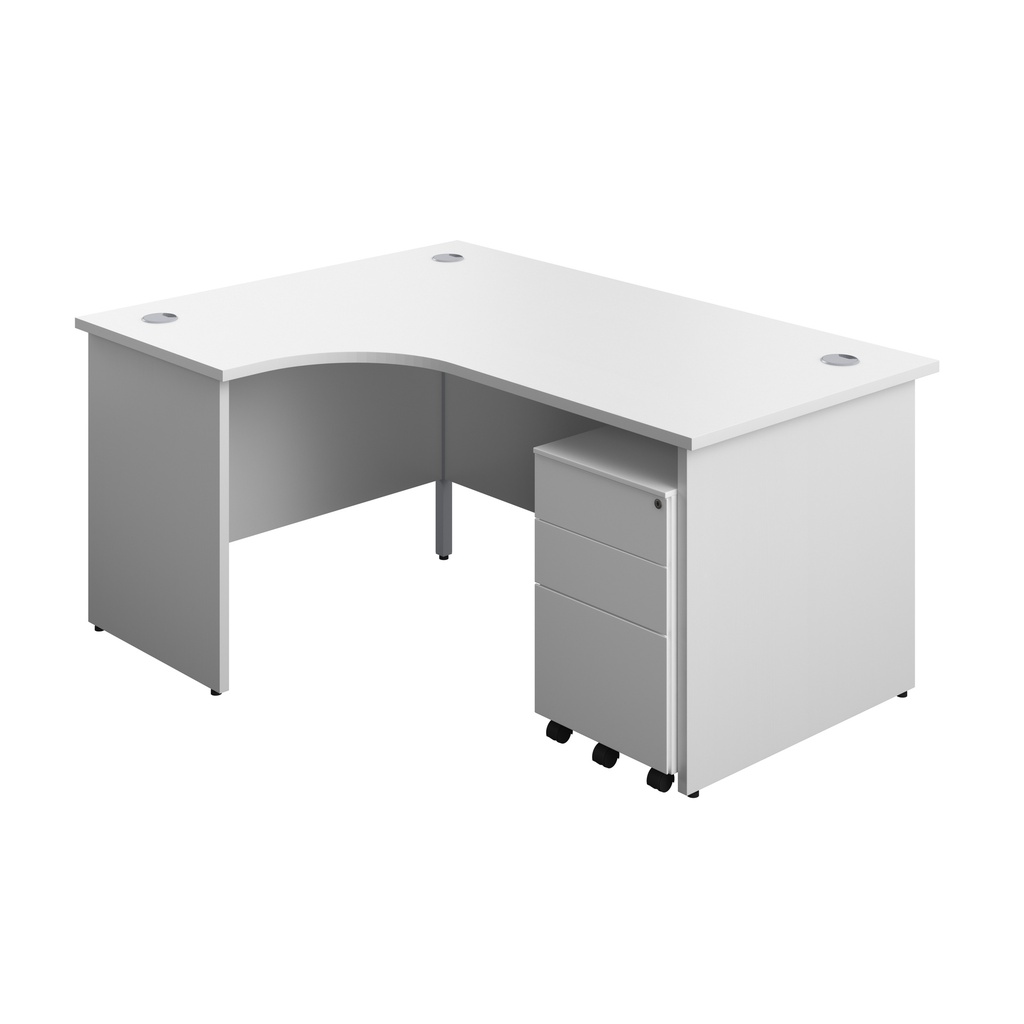 Panel Left Hand Radial Desk + 3 Drawer Steel Mobile Pedestal Bundle (FSC) | 1600X1200 | White/White | 