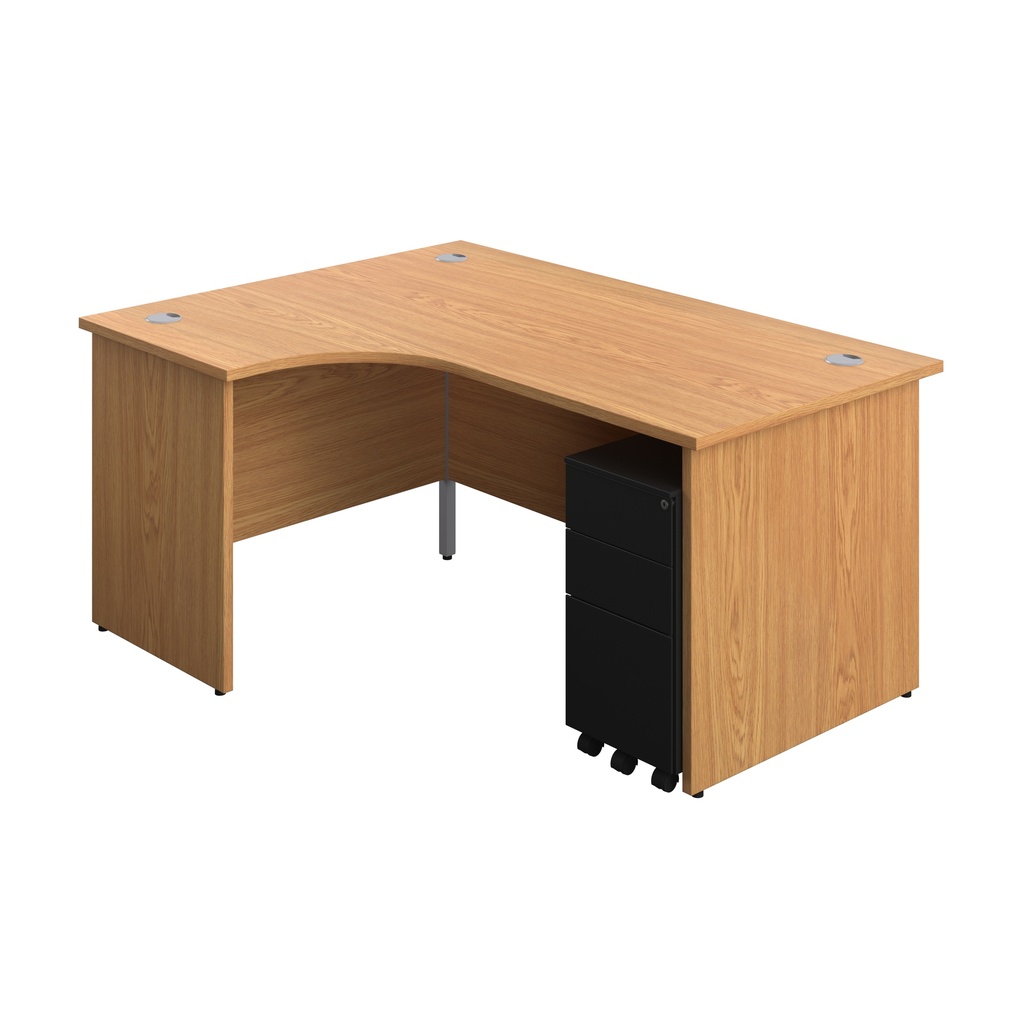Panel Left Hand Radial Desk + 3 Drawer Slimline Steel Mobile Pedestal Bundle (FSC) | 1600X1200 | Nova Oak/Black | 