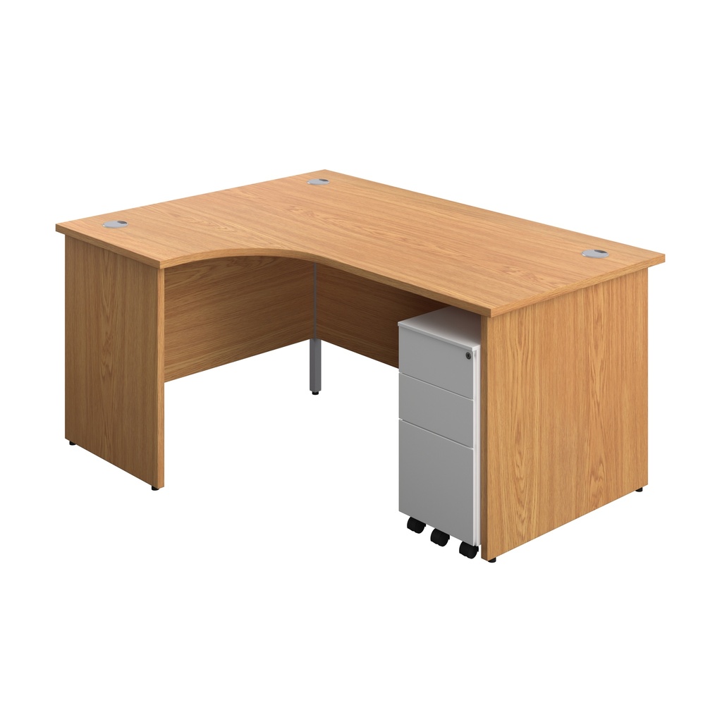 Panel Left Hand Radial Desk + 3 Drawer Slimline Steel Mobile Pedestal Bundle (FSC) | 1600X1200 | Nova Oak/White | 