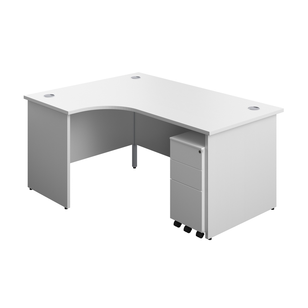 Panel Left Hand Radial Desk + 3 Drawer Slimline Steel Mobile Pedestal Bundle (FSC) | 1600X1200 | White/White | 