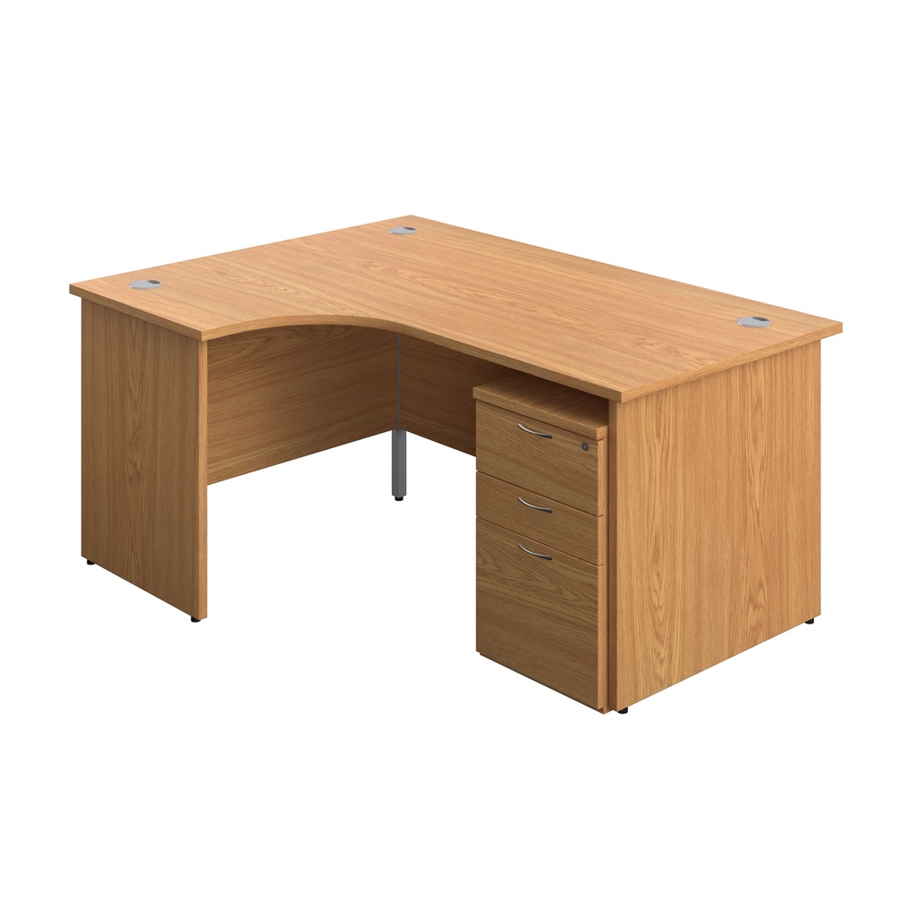 Panel Left Hand Radial Desk + 3 Drawer Under Desk Pedestal Bundle (FSC) | 1600X1200 | Nova Oak/Nova Oak | 