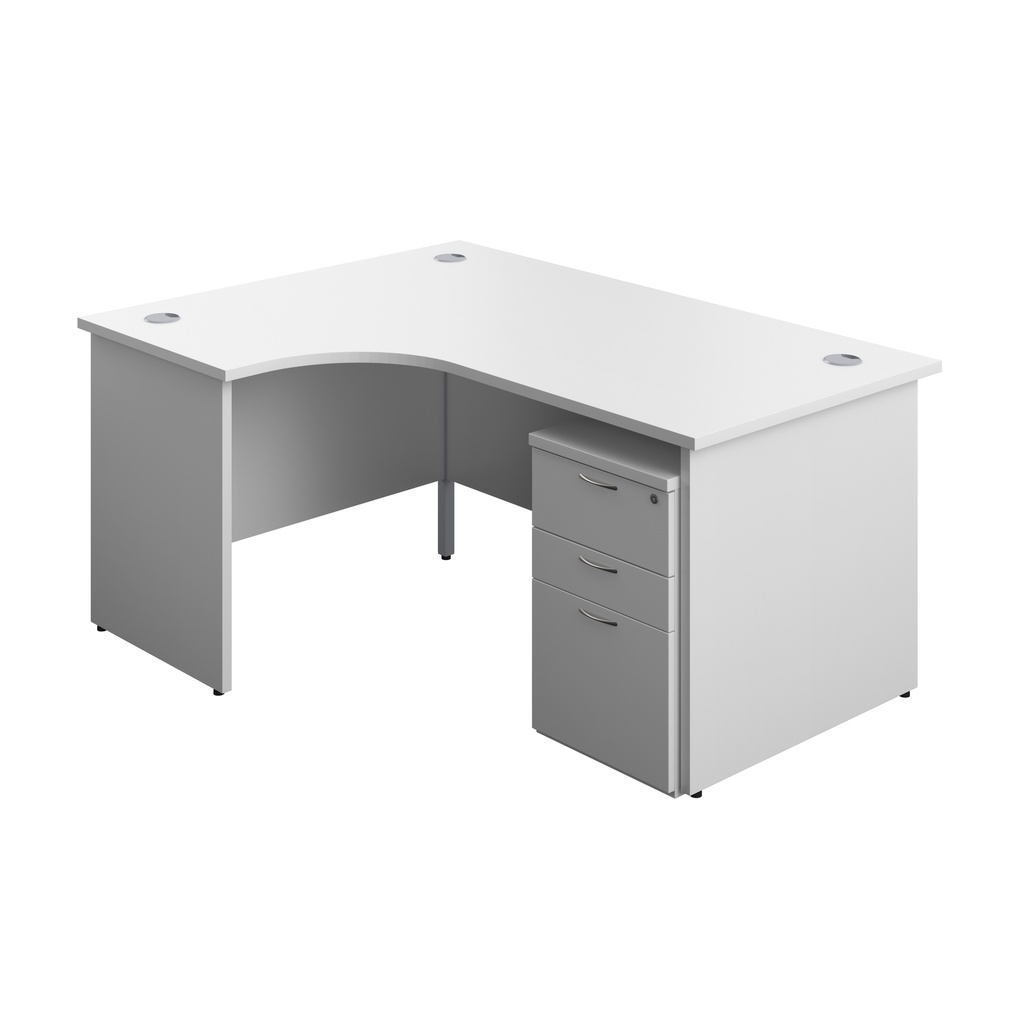 Panel Left Hand Radial Desk + 3 Drawer Under Desk Pedestal Bundle (FSC) | 1600X1200 | White/White | 