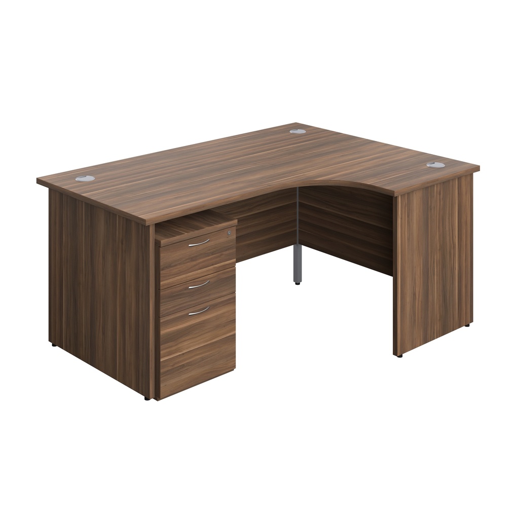 Panel Right Hand Radial Desk + 3 Drawer High Mobile Pedestal Bundle (FSC) | 1600X1200 | Dark Walnut/Dark Walnut | 