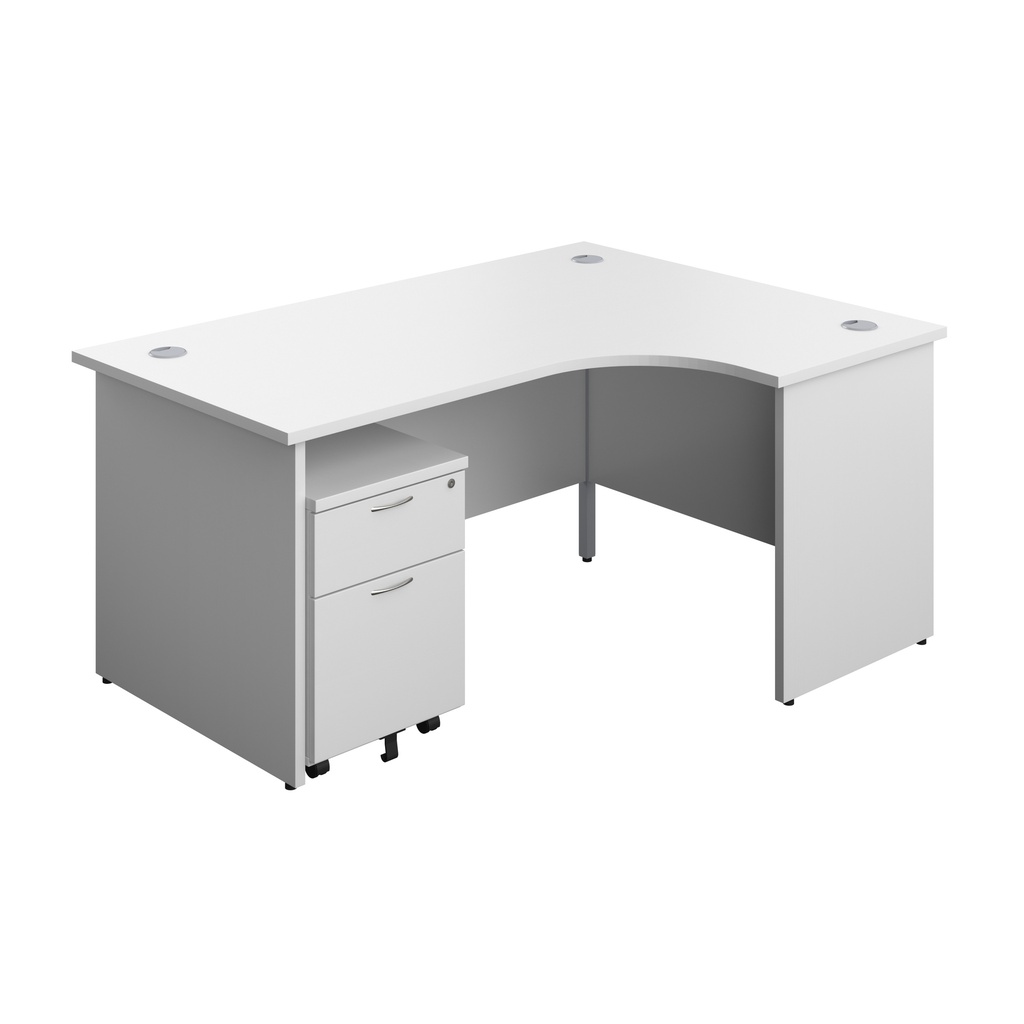 Panel Right Hand Radial Desk + 2 Drawer Mobile Pedestal Bundle (FSC) | 1600X1200 | White/White | 