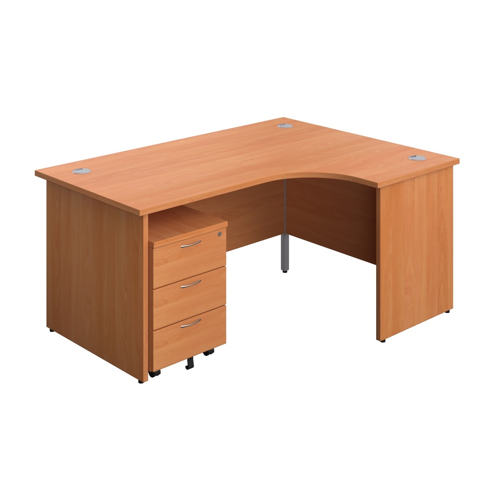 Panel Right Hand Radial Desk + 3 Drawer Mobile Pedestal Bundle (FSC) | 1600X1200 | Beech/Beech | 