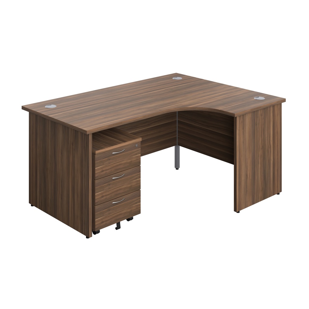 Panel Right Hand Radial Desk + 3 Drawer Mobile Pedestal Bundle (FSC) | 1600X1200 | Dark Walnut/Dark Walnut | 
